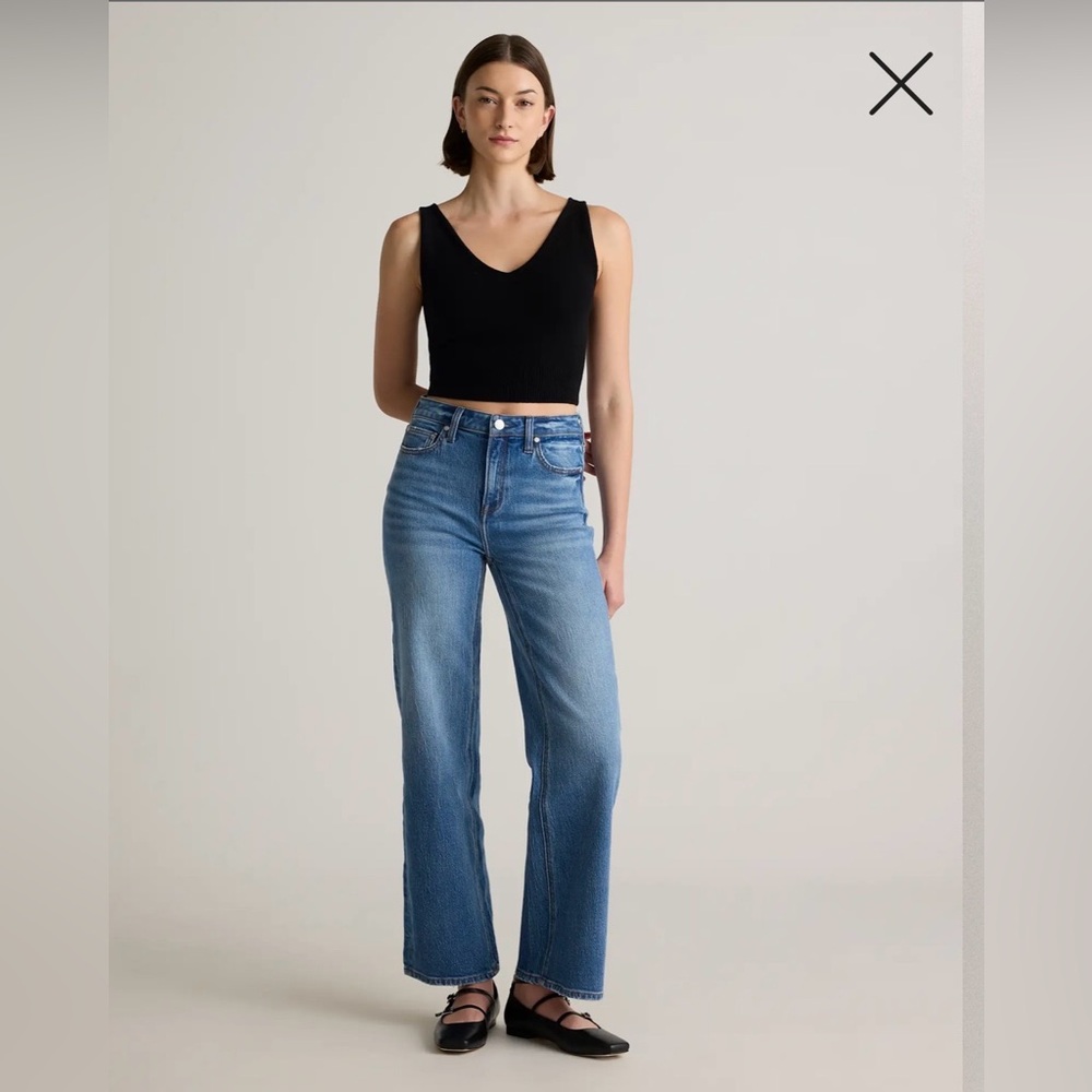Quince Medium Blue High-Rise Cropped Straight Jeans